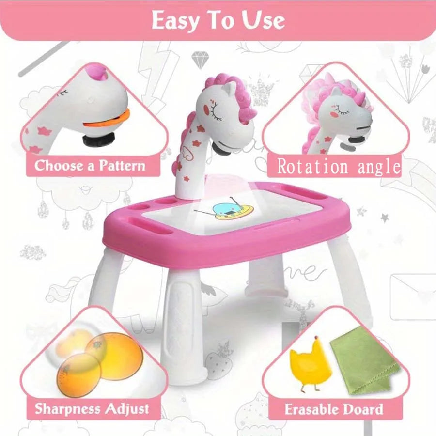Kids Pony Projection Drawing Table | Musical Art Board Toy